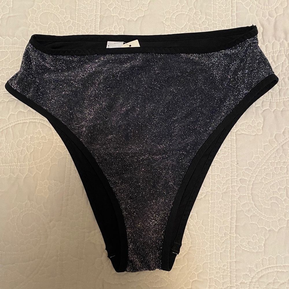 Aerie Shimmering Black  and silver Bikini Bottom  medium